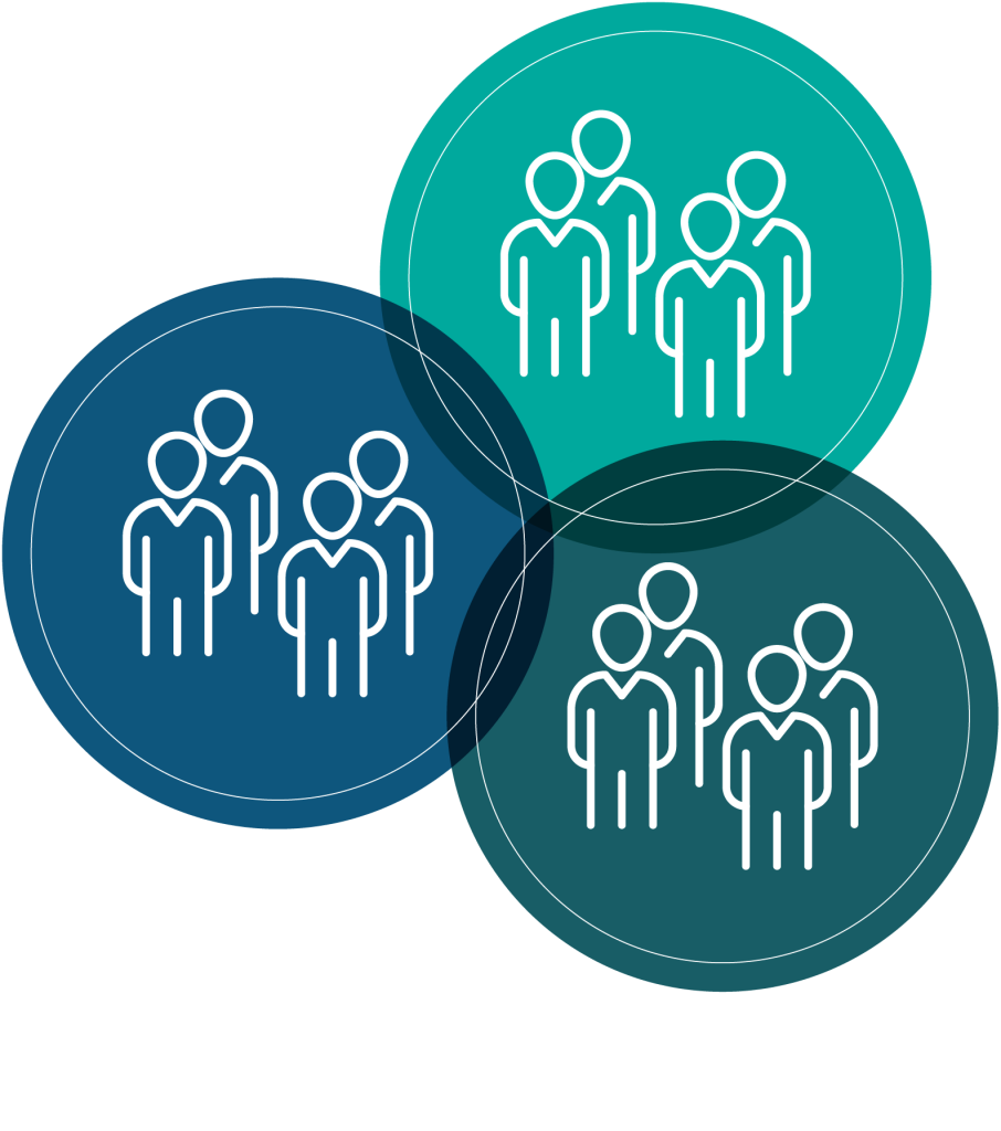 people icons on colored circles